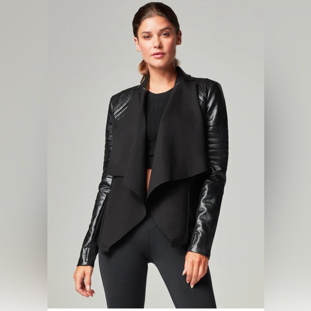 Blanc Noir Drape Front Jacket In Black Size M